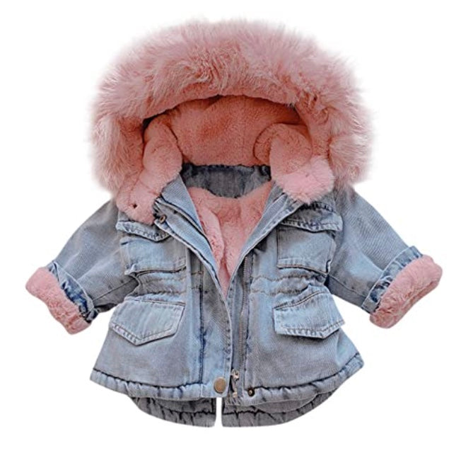 Pink Faux Fur Denim Jacket (1-6 Year Sizes)